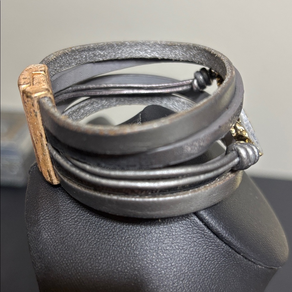 Saachi Silver Leather Geode Multi Layer Boho Brac… - image 5